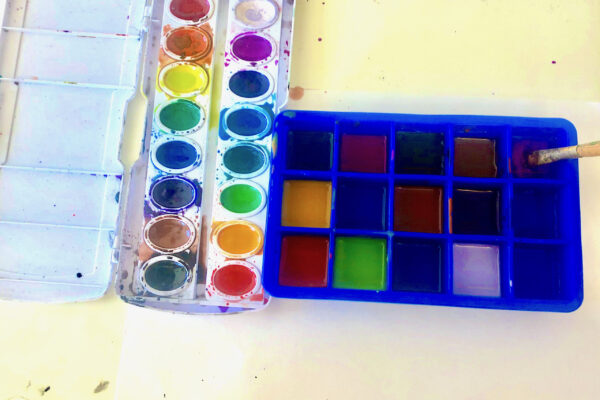 Water colors and colored water in ice cube tray