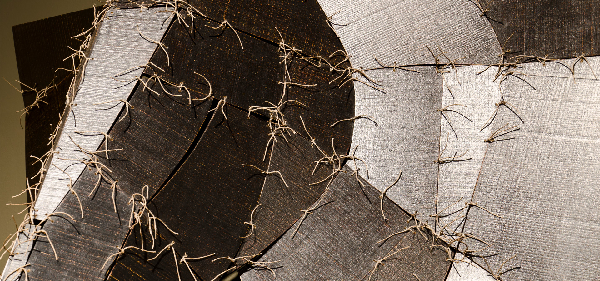 Close up of twine and board creating elephant head