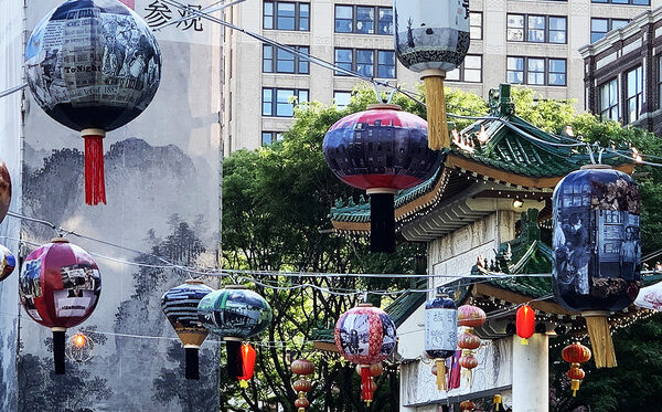 Lanterns strung in street