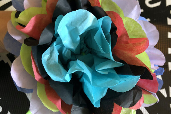 Flower Crown made from color tissue paper close up