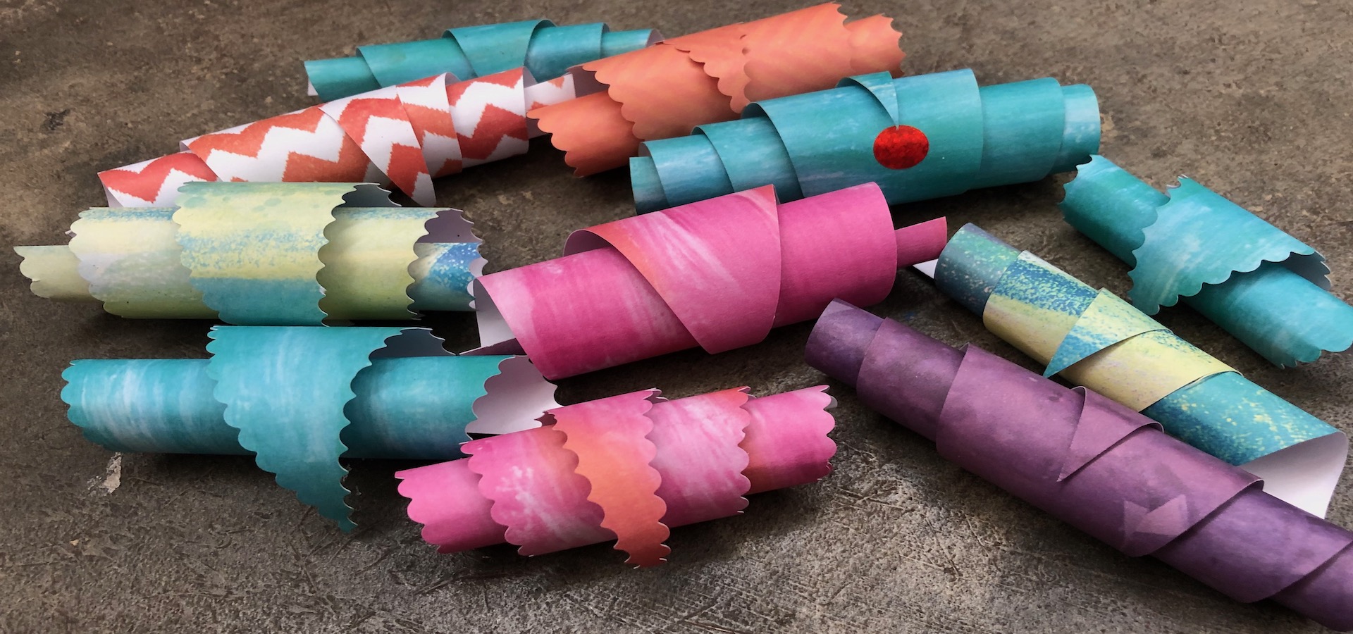 Assorted pieces of colorful rolled paper