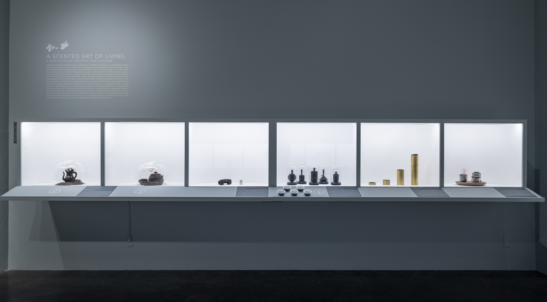 Exhibition photo glass cases and design objects
