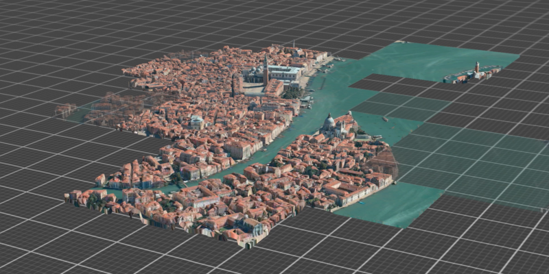 3-d rendering map of venice from a Google Earth perspective