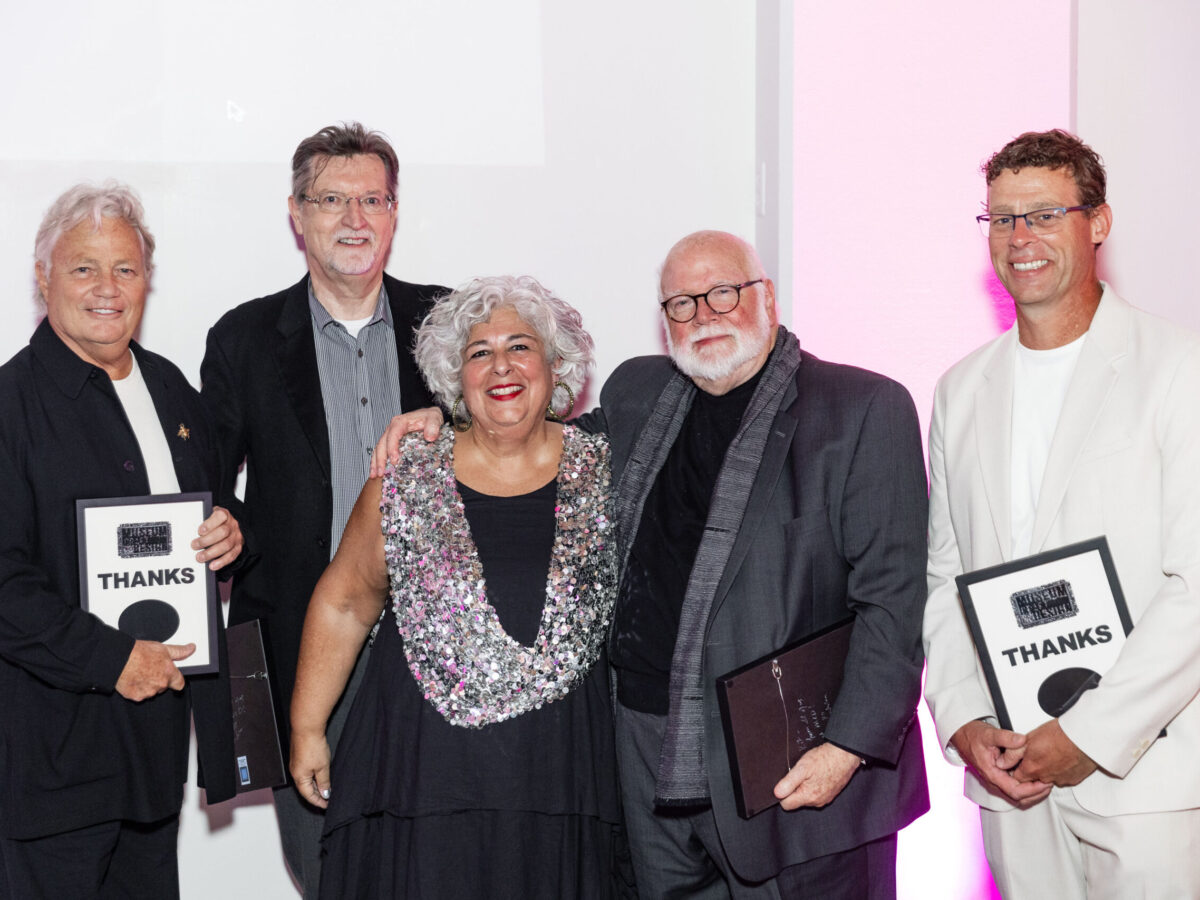 SAN FRANCISCO, CA - September 21 - Michael Osborne, David Gauger, JoAnn Edwards, Kit Hinrichs and Marcel Wilson attend Museum of Craft and Design's 2023 Mirror Ball Benefit and Auction on September 21st 2023 at Museum of Craft and Design @ 2569 3rd St, SAN FRANCISCO, CA 94107 US in San Francisco, CA (Photo - Devlin Shand for Drew Altizer Photography)