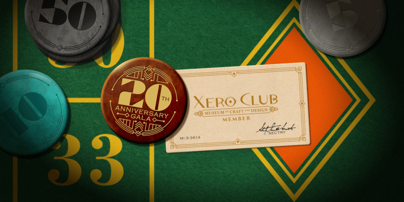 Graphic for 20th anniversary gala, Xero Club on a roulette table