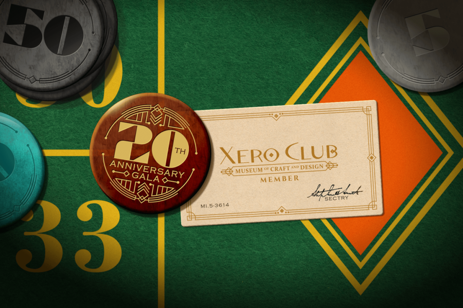 Graphic for 20th anniversary gala, Xero Club on a roulette table