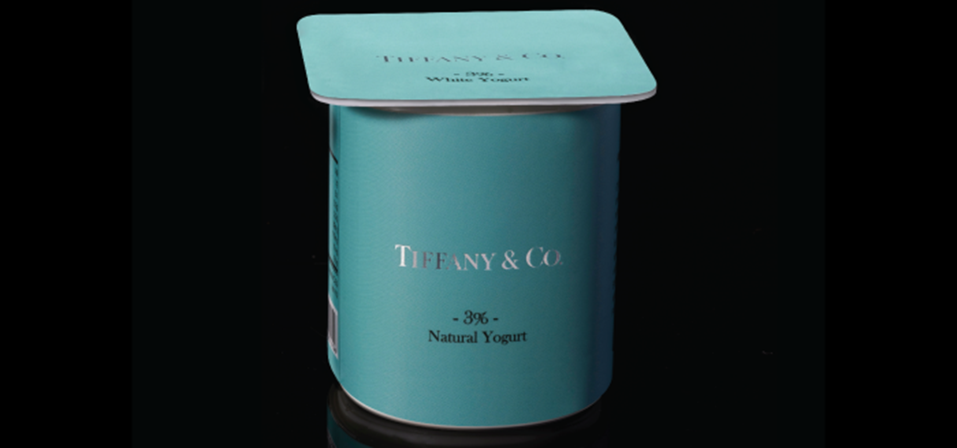 Photo of an artwork that is a tiffany co. yogurt container
