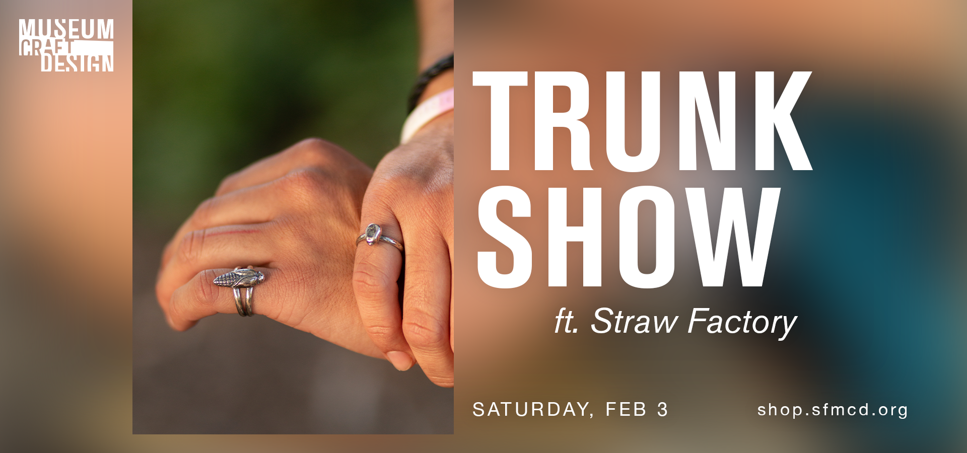 The graphic for MCD's upcoming Trunk Show with Straw Factory