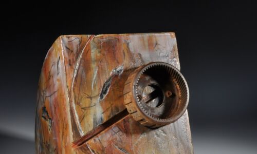 Robyn Horn, "Industrial Series No. 29 'Out of Gear'" (2017), Carved and painted wood, found object, 15" x 9" x 9". Retail Value $3,000